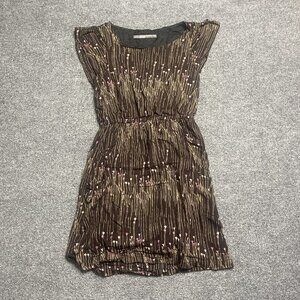 Zara Brown Dress XS Cap Sleeve Pink Empire Waist Flower Print Made in Spain